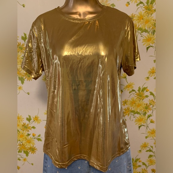 NWOT Gold metallic short sleeve top size M/L - Picture 5 of 9